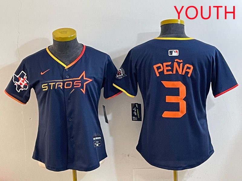 Youth Houston Astros #3 Pena Drak Blue Three generations Joint Name 2025 Nike MLB Jersey style 4109